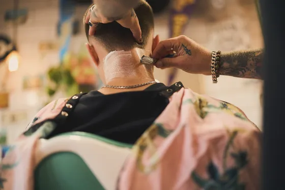 Hot-towel cut-throat neck shave at Tallboys Barbershop, Brighton